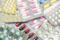 Close up pharmaceuticals antibiotics pills medicine in blister packs. Royalty Free Stock Photo