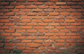 Close up photo of aged red brick wall background. Rough brickwork structure with visible texture. Construction of building Royalty Free Stock Photo