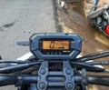 Close up photo of an automatic motorbike speedometer which is quite simple with digital numbers