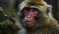 close up photo of Barbary macaque in forest. Generative AI