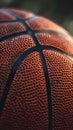 Close-up photo of a basketball that fills the entire frame, showcasing sports photography.