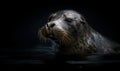 close up photo of bearded seal in water on black background. Generative AI Royalty Free Stock Photo