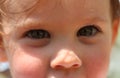 Close up photo of beautiful baby gray eyes