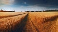 Close-up photo. Beautiful wheat field against the blue sky