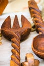 .Close up photo of a big wooden fork and spoon Royalty Free Stock Photo