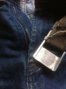 Close Up Photo of Blue Jeans with Zipper and Belt Royalty Free Stock Photo