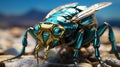 Envirotron: A Surreal 3d Insect With Turquoise And Gold Body
