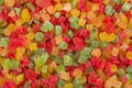 Close up photo of candied fruit. Top view high resolution macro photo.