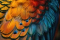 This close-up photo captures the stunning and intricate colors and patterns of a beautiful birds feathers, A color fusion inspired