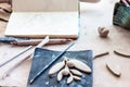 Close-up photo from ceramic studio or workshop. Royalty Free Stock Photo