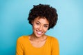 Close up photo of charming attractive nice afro american girl enjoy autumn rest relax free time wear pullover isolated