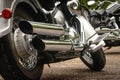 Close up photo chrome exhaust classic motorcycle