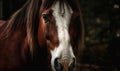 close up photo of Clydesdale heavy draft-horse breed on dark background. Generative AI