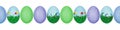 Close up photo of colorful hand painted Easter eggs with eggshell texture in a row. Seamless pattern. Royalty Free Stock Photo