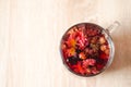 Close up photo of cup of hibiscus tea on the table in the morning Royalty Free Stock Photo