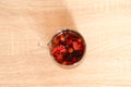 Close up photo of cup of hibiscus tea on the table in the morning Royalty Free Stock Photo