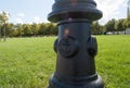 A close-up photo of the details of the city decoration is a decorative element of a lamppost with a stylized symbol