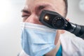 Doctor examines eye fundus at the hospital Royalty Free Stock Photo