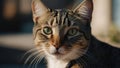 A close-up photo of a domestic cat with sharp green eyes and detailed fur patterns highlighting nature's artistry in Royalty Free Stock Photo