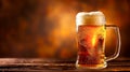 A close-up photo of a draft beer glass with a perfect head of foam, set against a blurred background sparkling Royalty Free Stock Photo