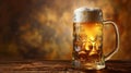 A close-up photo of a draft beer glass with a perfect head of foam, set against a blurred background sparkling Royalty Free Stock Photo