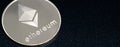 Close-up photo of Ethereum silver coin ETH on black background Royalty Free Stock Photo