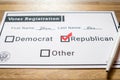 Voter registration card with Republican party selected - Close Up Royalty Free Stock Photo