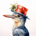 Watercolor Painting Of A Bird Wearing A Hat