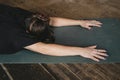 new yoga teacher woman resting in child pose in her vinyasa flow yoga practice Royalty Free Stock Photo