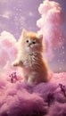 Close-up photo of a fluffy and adorable kitten with a vibrant colored background