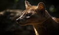 close up photo of fossa Cryptoprocta ferox on blurry green rainforest background. Generative AI