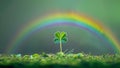 Symbol of Good Luck: Four Leaf Clover Under a Colorful Rainbow Royalty Free Stock Photo