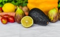 Close up photo of fresh fruit and vegetables on a white background. Royalty Free Stock Photo