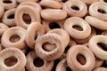 Close-up photo of fresh yellow bagels. A popular kind of flour p