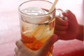 Close up photo of a glass of iced tea Royalty Free Stock Photo