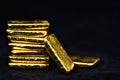 Photo a gold bars on black background, copy space Royalty Free Stock Photo