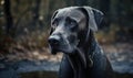 close up photo of Great Dane on blurry Autumn forest background. Generative AI Royalty Free Stock Photo