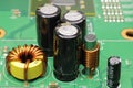 The close-up photo of a group of electrical components on a motherboard. Royalty Free Stock Photo