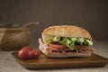 Ham sandwich on ciabatta bread Royalty Free Stock Photo