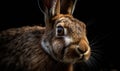 close up photo of Hare genus Lepus on black background. Generative AI