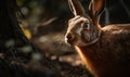 close up photo of Hare genus Lepus on blurry forest background. Generative AI