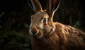 close up photo of Hare genus Lepus on blurry forest background. Generative AI