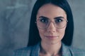 Close up photo head shot amazing beautiful she her business lady wait result deep thinking look interested strict office