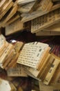 Japan Tokyo Meiji-jingu Shinto Shrine Small wooden plaques with prayers and wishes Ema Royalty Free Stock Photo