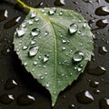 A close-up photo of a leaf with rain droplets