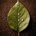 A close-up photo of a leaf with rain droplets