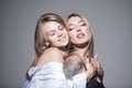 Close-up photo of lgbt women lesbians have tremulous feelings for each other. Lgbt, tolerance, love concept. Lesbians Royalty Free Stock Photo