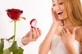 Close up photo of making proposal of marrige to happy girlfriend