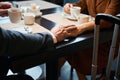 Close up photo of man hand holding woman hand Royalty Free Stock Photo