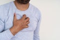 Close up photo of man suffer from acid reflux, heartburn and gerd Royalty Free Stock Photo